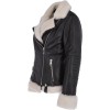 Women Biker Genuine Leather Jacket Side Zip with Sheepskin Collar Luxury